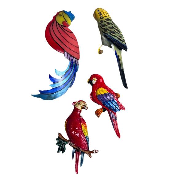 Unbranded Jewelry - Vintage Parrot Bird Brooch Lot Macaw Parakeet Budgie Pins Jewelry Enamel & Wood